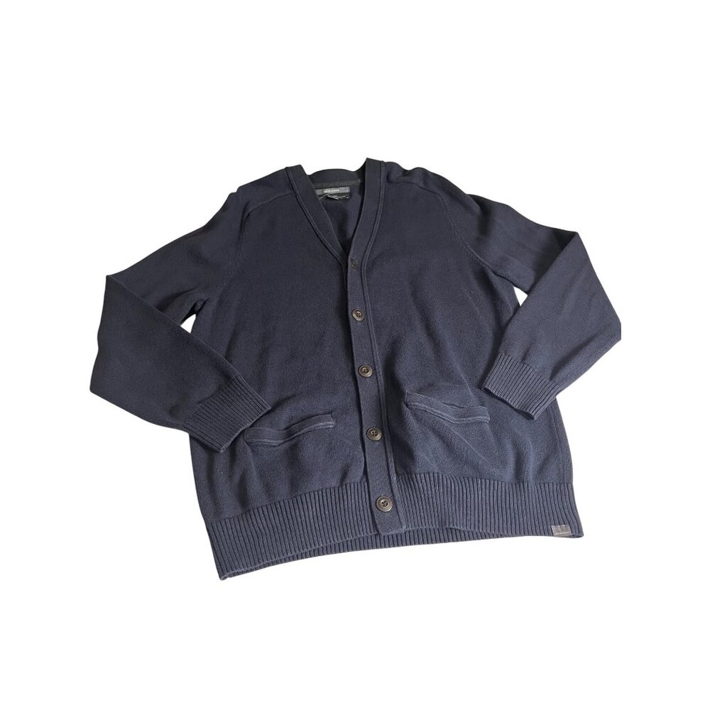 Eddie Bauer Mens Navy Blue  Cotton cashmere Blend V-Neck Cardigan Sweater L